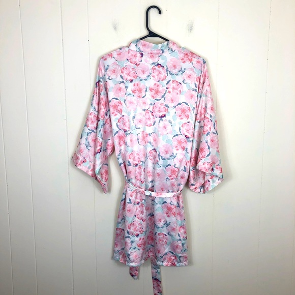 Floral Print Belted Satin Robe Sz S/M - Picture 7 of 9